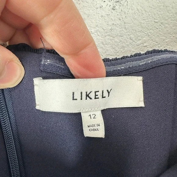 Likely Navy Blue Ruffle Off Shoulder‎ Midi Dress Formal Evening Gown Size 12 - Picture 6 of 16